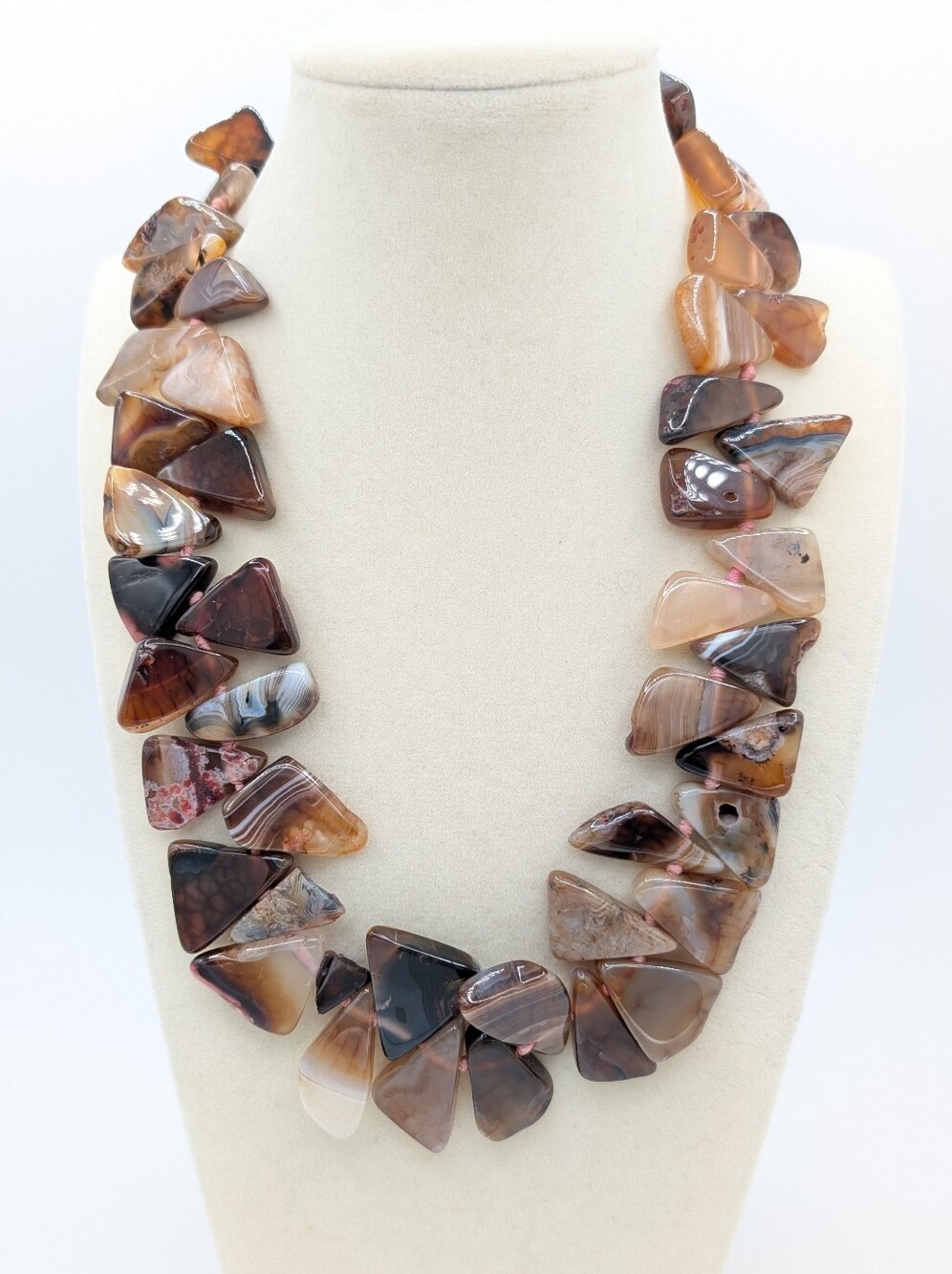 Lucas Lameth 925 Agate Statement Necklace 20" Chipped Stone